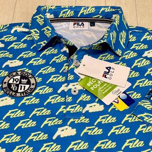 新品★フィラ ゴルフ FILA GOLF 総ロゴプリント 吸汗速乾 半袖ポロシャツ★ブルー★サイズL★送料185円