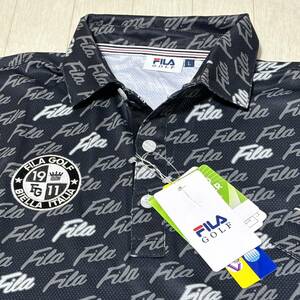 新品★フィラ ゴルフ FILA GOLF 総ロゴプリント 吸汗速乾 半袖ポロシャツ★ブラック★サイズL★送料185円