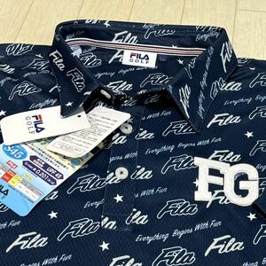 新品★フィラ ゴルフ FILA GOLF POPロゴプリント 吸汗速乾 接触冷感 半袖ポロシャツ★ネイビー★サイズLL★送料185円