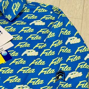 新品★フィラ ゴルフ FILA GOLF 総ロゴプリント 吸汗速乾 半袖ポロシャツ★ブルー★サイズL★送料185円の画像3