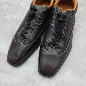 美品 HERMES エルメス 靴 シューズ shoes Quick メンズ ヒモ ステッチ 茶 ブラウン made in Italy Hロゴ クイック スニーカー サイズ37 の画像7