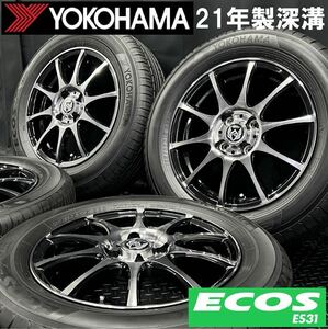 21年製深溝★wedsアルミ＆185/65R15 ヨコハマ ECOS ES31 4本 240419-S3 アクア ノート キューブ デミオ マツダ2等/4H 100*15インチホイール