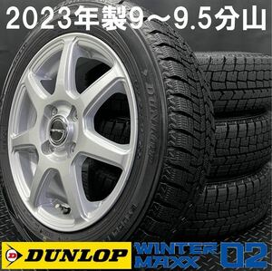 23年製9～9.5分山★155/65R14 DUNLOP WM02＆美品社外アルミ 4本 №240411-S3 N-BOX スペーシア タント ムーヴ ミラ等/スタッドレスホイール