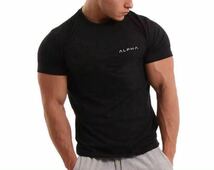 【M-size】ALPHA II Tシャツ ブラック/筋トレ/スポーツ/wear/メンズ/ゴールド/ダンベル/ジム/トレーニング/gym/タンクトップ/shark/HMB_画像4