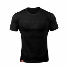 【XXL-size】ALPHA★Tシャツ 米BB /黒ブラック 筋トレ/training/fitness/GYM SHARK/プロテイン/ゴールド/ジム/メンズ/トレーニング/ウェア/_画像1