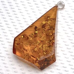 N225 美品 濃密艶感 大粒天然琥珀 こはく イエローゴールド ペンダントトップ K18刻印 天然石 カラーストーン アンバー
