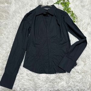 ARMANI アルマーニエクスチェンジ　比翼ボタン　ブラック　シャツ　刺繍　サイズS ブラック シャツ 長袖シャツ