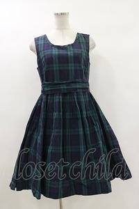 Jane Marple / хлопок tartan. задний лента платье темно-синий × зеленый H-24-03-28-081-JM-OP-KB-ZT102