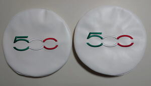フィアット 500(Fiat500) 刺繍ロゴ入り ヘッドレストカバー 2枚セット 本体色：ホワイト 赤ステッチ
