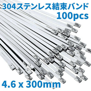  304 ステンレス タイラップ 100本 結束バンド SUS304 金属バンド インシュロック 4.6mm 300mm エキマニ バンテージ マスラー 熱対策 高耐