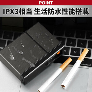 シガレットケース タバコケース 電子ライター USB充電式 電熱コイル 防水 アルミ ABS 煙草 BOX 20本 ボックス 収納 取付 ミラー ガンメタの画像3