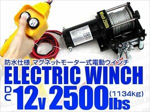 電動ウインチ 12v 2500LBS 有線リモコン付 引き上げ機 ホイスト けん引 小型パワフル 最大牽引1134kg 静音マグネットモーター