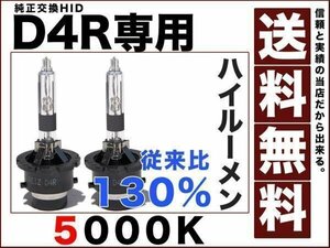 HID純正交換D4R専用バルブ5000k明るさ従来比1.3倍 ハイルーメンタイプ 遮光膜 送料無料12v