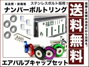 ステンレス製 ナンバーボルトリング エアバルブ キャップset銀 シルバー アルマイトカラー ロングボルト 送料無料