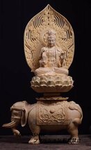 仏教美術 精密彫刻 仏像 手彫り 極上品 文殊菩薩座像　普賢菩薩座像　 高さ約36.5cm_画像5