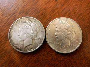 貨幣 硬貨 海外古銭 18 / 銀貨 アメリカ合衆国 1ドル ピース・ダラー LIBERTY ONE DOLLAR 1922 1923 まとめて2枚set