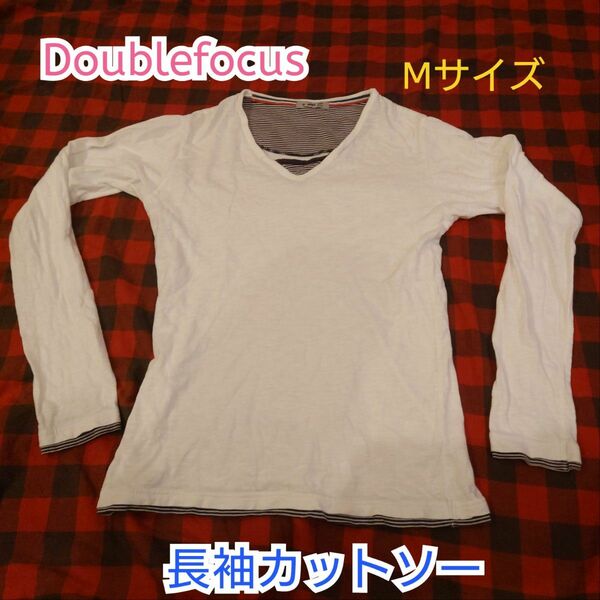 【古着良品】Doublefocus 薄手 長袖カットソー ホワイト Mサイズ
