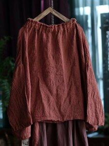 lgn 2174 純色 チュニック 襤褸 アンティーク風 洋服ミックス ロマンファッション ポップ ゆったり 麻100％リネン 錆色
