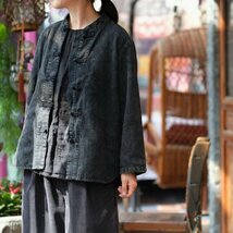 lgn 2027-1 ジャケット 袢纏 カーディガン 羽織物 襤褸 アンティーク風 洋服ミックス ロマンファッション ポップ 綿100％コットン ブラック_画像1