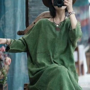 lgn 1265 длинный One-piece .... античный способ европейская одежда Mix роман мода pop приятный .. лен linen цвет .. зеленый 