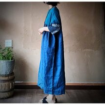 lgn 1687 ワンピース 縫い合わせ アンティーク風 洋服ミックス ロマンファッション ポップ 麻100％リネン ブルー系 ゆったり_画像3