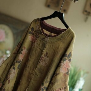 lgn 2053 チュニック Vネック 襤褸 アンティーク風 洋服ミックス ロマンファッション ポップ ゆったり綿100％ 花柄の画像6