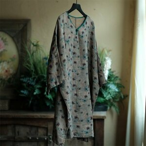 lgn 2059-3 tunic antique manner Western-style clothes Mix romance fashion pop comfort .. cotton 100% cotton V neck gray series 