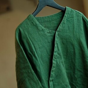lgn 1701 袢纏 チュニック アンティーク風 洋服ミックス ロマンファッション ポップ 楽ちん 麻100％リネン グリーン系の画像5