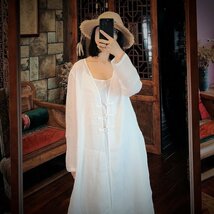 lgn1661 ロングカーディガン チュニック 襤褸 アンティーク風 洋服ミックス ロマンファッション ホワイト 麻100％リネン_画像3