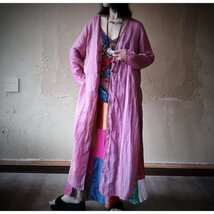 lgn1661 ロングカーディガン チュニック 襤褸 アンティーク風 洋服ミックス ロマンファッション ピンク系 麻100％リネン_画像1