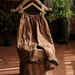 lgn 2138-1 パンツ ズボン ゆったり 綿入り 暖かい 綿100％コットン 楽ちん 縫い合わせ風