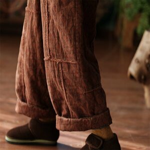 lgn 2138-2 パンツ ズボン ゆったり 綿入り 暖かい 綿100％コットン 楽ちん 縫い合わせ風