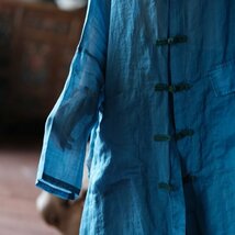 lgn 1435 ロングカーディガン アンティーク風 洋服ミックス ロマンファッション ポップ 楽ちん 個性豊か ブルー 麻 リネン 薄手_画像5