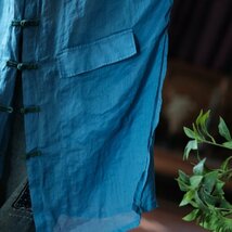 lgn 1435 ロングカーディガン アンティーク風 洋服ミックス ロマンファッション ポップ 楽ちん 個性豊か ブルー 麻 リネン 薄手_画像8
