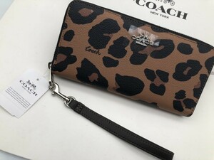 コーチ COACH 長財布 財布 アラウンドファスナー メンズ レディヒョウ 豹 ブラウン ストラップ 新品 未使用 贈り物p017C CC865