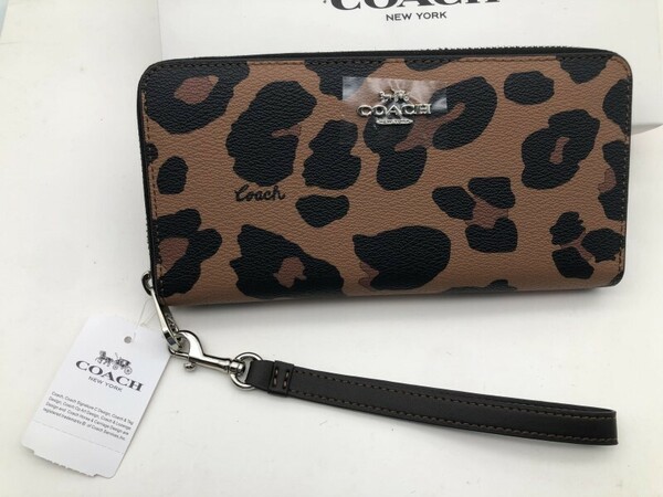 コーチ COACH 長財布 財布 アラウンドファスナー メンズ レディヒョウ 豹 ブラウン ストラップ 新品 未使用 贈り物a017 CC865