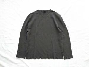 90s00s 初期 Jil Sander メンズ ウール ナイロン 春夏 浅Vネック オリーブグリーン イタリア製 ニットセーター Euro Vintage Archive Linen