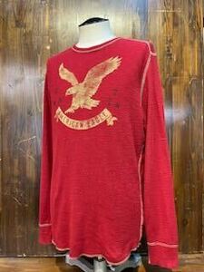 L198 メンズ Tシャツ AMERICANEAGLE OUTFITTERS アメリカンイーグル 長袖 レッド 赤 サーマル ロンT ロングスリーブ M 一律送料520円