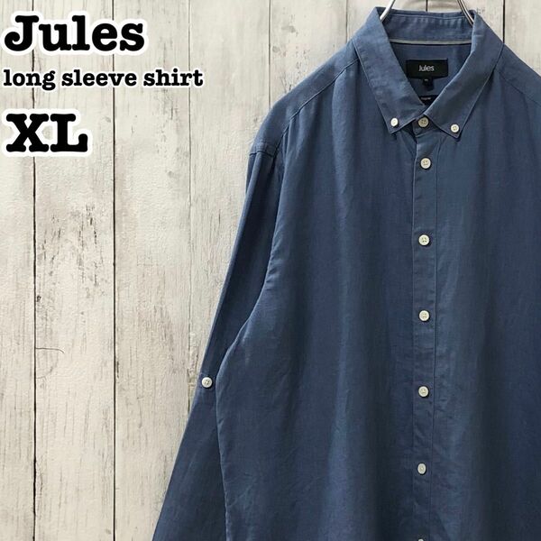Jules US アメリカ古着 無地 リネン 長袖 ボタンダウンシャツ XL