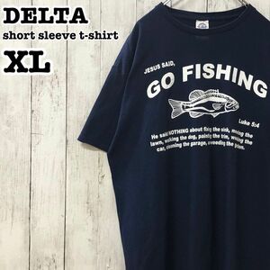 デルタ US アメリカ古着 英字 フィッシング プリント 半袖Tシャツ XL