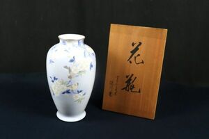 5307■ 深川製磁 花瓶 花鳥図 宮内庁御用達 花器 茶道具