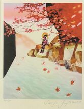 5242■【真作】藤城清治 「紅葉」 リトグラフ 影絵作家 限定950部 直筆サイン イラストレーターイラストレーター 額装_画像2