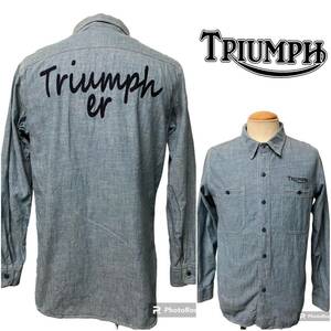 美品 Triumph トライアンフ 刺繍 シャンブレー ワーク シャツ M相当 バイク モーターサイクル ボーリング xpv