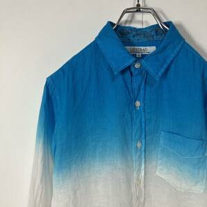 DESTRAD デストラッド グラデーション ポケット ラウンドカット リネン 七分袖 シャツ 古着 ブルー ホワイト Mの画像1
