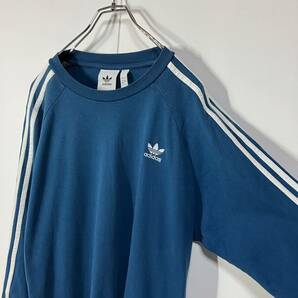 adidas originals アディダス オリジナルス トレフォイル ロゴ 刺繍 3本ライン オーバーサイズ クルーネック 長袖 Tシャツ 古着 2XOの画像5