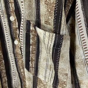 古着 ヴィンテージ アート デザイン レトロ シースルー スタンドカラー ハーフボタン ポケット 裾リブ 半袖 プルオーバー シャツ Mの画像8