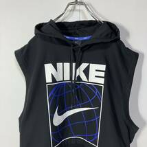 NIKE ナイキ ビッグ ロゴ プリント マフポケット オーバーサイズ ノースリーブ フーディー パーカー 古着 ブラック XXL_画像4