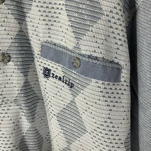 古着 切替 アーガイル ジャガード デザイン 刺繍 ポケット 半袖 ポロシャツ ブルーグレー ホワイト Lの画像8