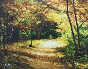 Art hand Auction ◆Path ◆Kosuke Araki New Shinsaku F0 [Oil pastels, colored pencils, acrylic paints, etc.] ◆Waterproof & careful packaging ◆Shinjuku Gyoen National Garden ◆Landscape painting, painting, oil painting, Nature, Landscape painting