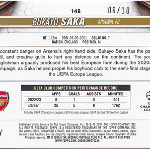 【サカ/Bukayo Saka】2023-24 Topps UEFA Club Competitions Icy Black /10の画像2